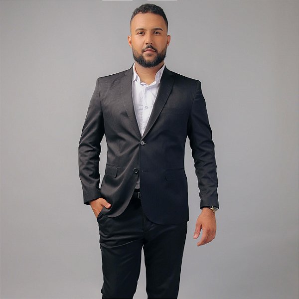 Terno/Costume Slim Fit Microfibra - Preto Com Risca De Giz