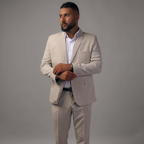 Terno/Costume Slim Fit Gabardine - Bege