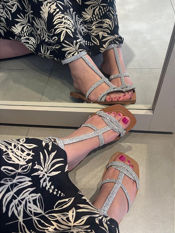 Rasteirinha strass velcro