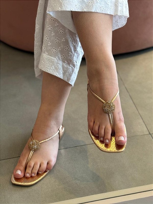 Sandália rasteira Fio Strass