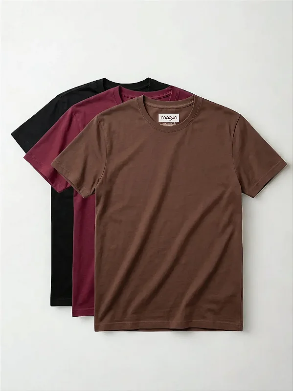 Kit 3 Camisetas Toque Macio - Preto, Terra e Vinho