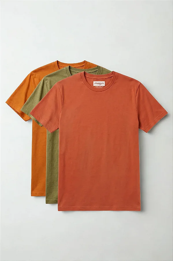 Kit 3 Camisetas Magun Toque Macio - Laranja, Verde Musgo e Terracota