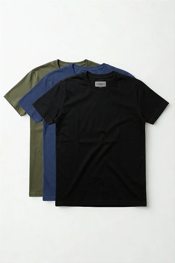 Kit 3 Camisetas Magun Toque Macio - Marinho, Militar e Preto