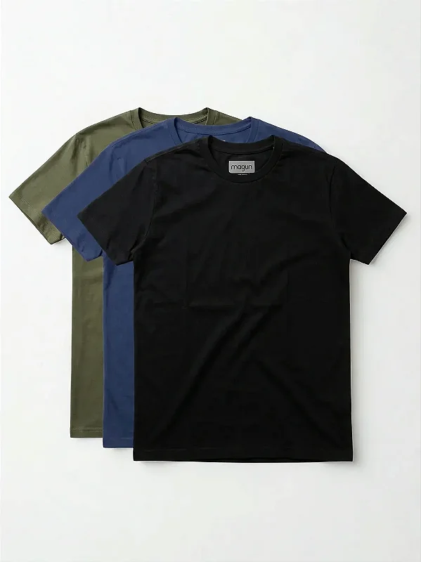 Kit 3 Camisetas Toque Macio - Marinho, Militar e Preto