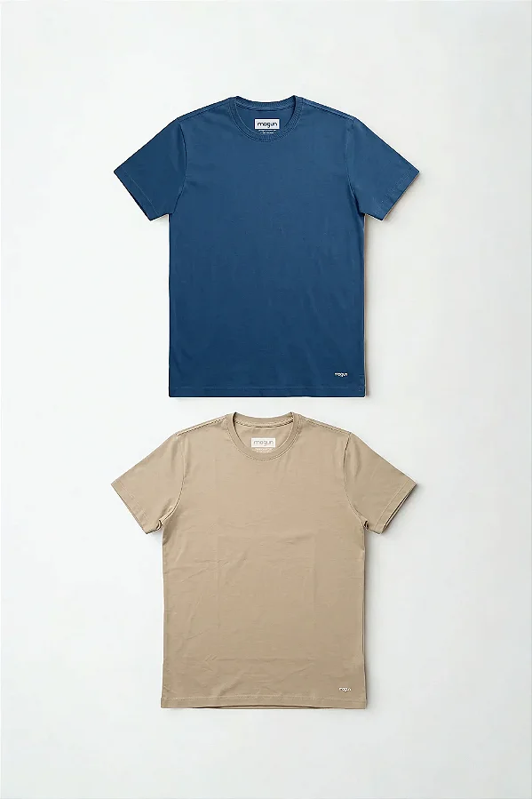 Kit 2 Camisetas Algodão Premium Sem Transparência Bege e Marinho