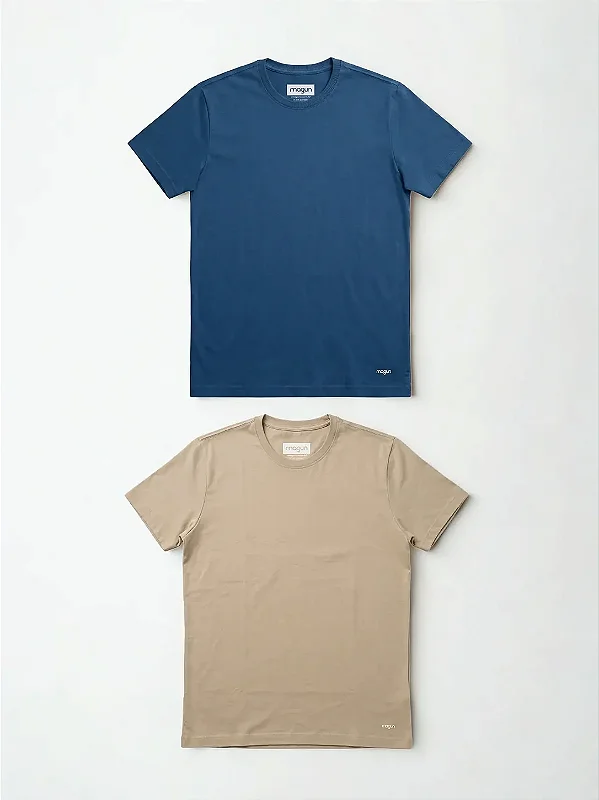 Kit 2 Camisetas Algodão Premium Sem Transparência Bege e Marinho