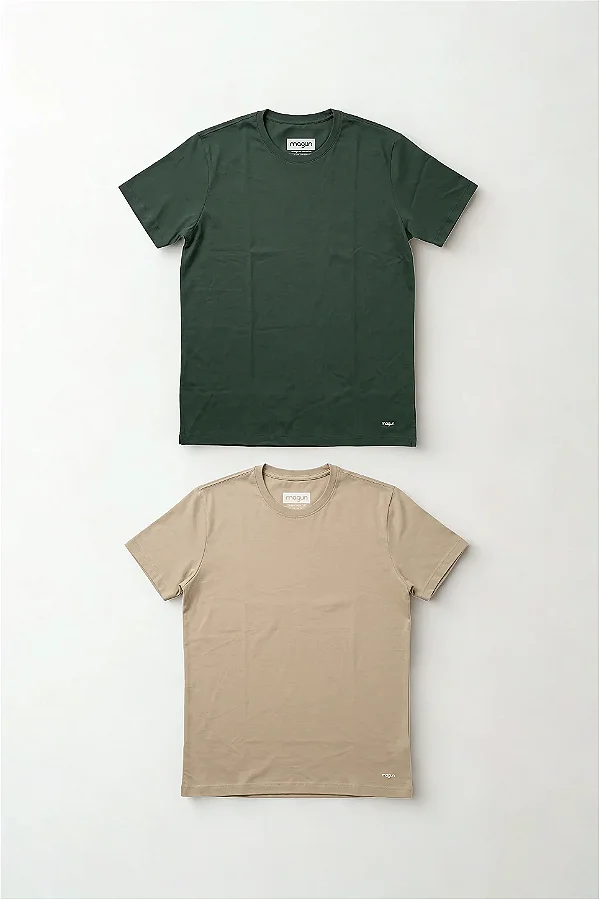 Kit 2 Camisetas Algodão Premium Sem Transparência Verde e Bege