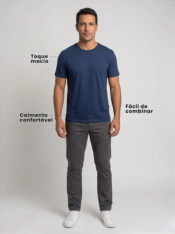 Camiseta Algodão Básica Toque Macio - Azul Marinho