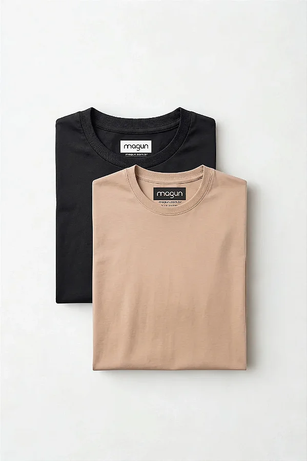 Kit 2 Camisetas Algodão Toque Macio - Bege e Preta