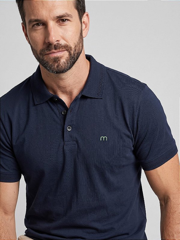 Camisa Polo Masculina Algodão Minimal Azul Marinho