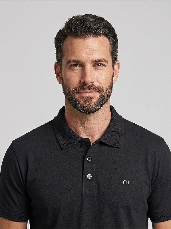 Camisa Polo Masculina Algodão Minimal Preta