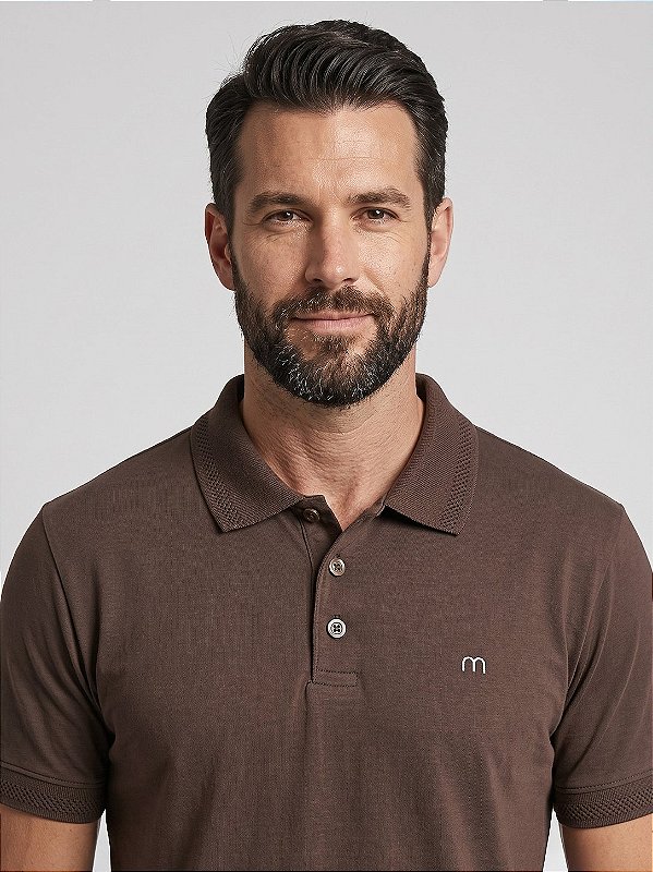 Camisa Polo Masculina Algodão Minimal Marrom