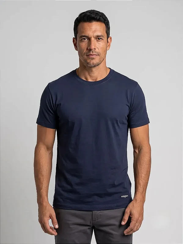 Camiseta Masculina Algodão Pima Ultra Macia Azul Marinho