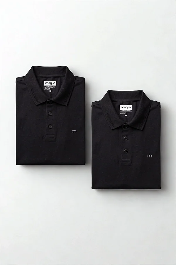 Kit 2 Camisas Polo Pretas Algodão Magun Minimal