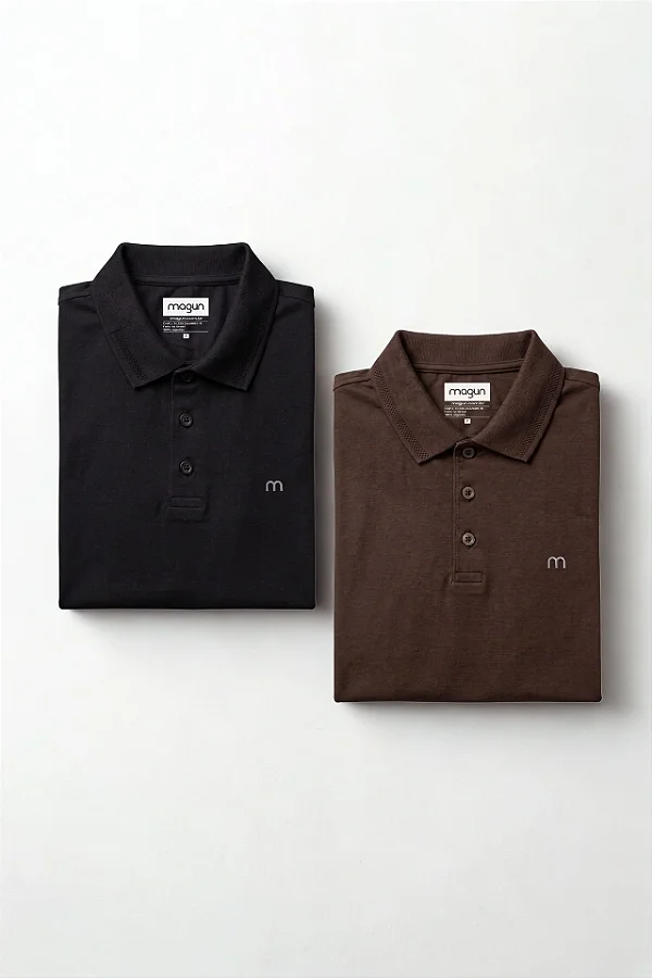 Kit 2 Camisas Polo Preta e Marrom Algodão Magun Minimal