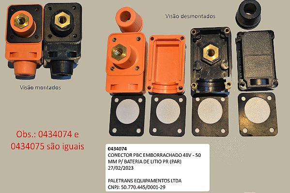 CONECTOR PBC EMBORRACHADO 48V - 50 MM P/ BATERIA DE LITIO PR