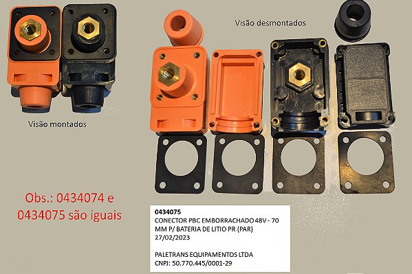 CONECTOR PBC EMBORRACHADO 48V - 70 MM P/ BATERIA DE LITIO PR