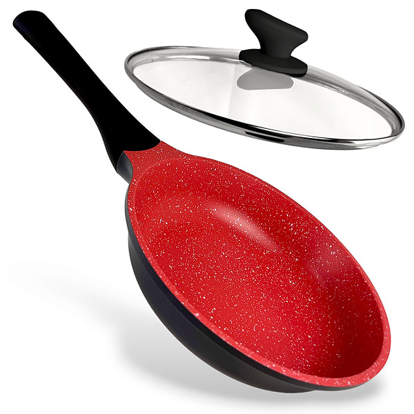 Frigideira 20CM de Ceramica e Indução  - Preto com Vermelho