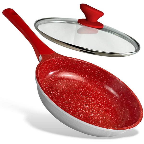 Frigideira 20CM de Ceramica e Indução  - Prata com Vermelho