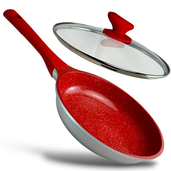 Frigideira 24CM de Ceramica e Inducao - Prata com Vermelho