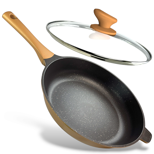 Frigideira 32CM de Ceramica e Indução - Dourada com Preto