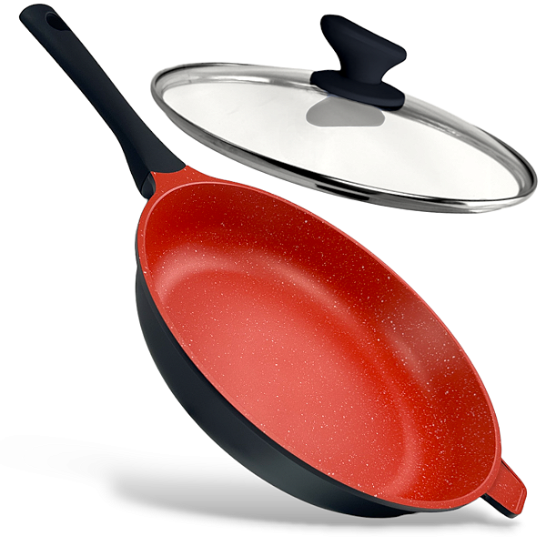 Frigideira 32CM de Ceramica e Indução - Preto com Vermelho
