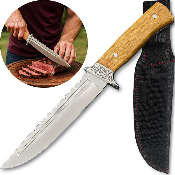 Faca explorer Profissional Artesanal Churrasco Super Afiada C/ Bainha