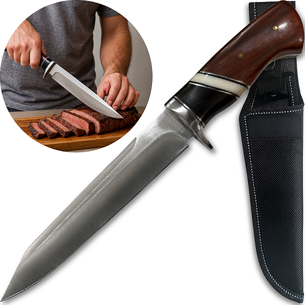 Faca Elite Profissional Artesanal Churrasco Super Afiada C/ Bainha