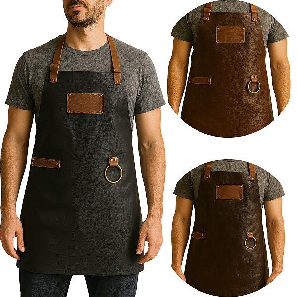 Avental de Couro Legitimo Cozinheiro Churrasqueiro Restaurante Barista Couro