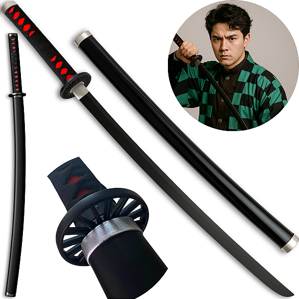 Katana Tanjiro Kamado Demon Slayer Cosplay Lâmina Aço Inox + Bainha Trabalhada