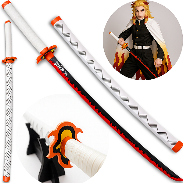 Espada Katana Samurai Aço Demon Slayer Kyojuro Rengoku + Bainha Trabalhada