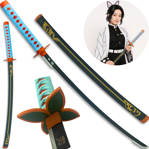 Katana Shinobu Kocho Demon Slayer Cosplay Samurai Lâmina Aço Inox + Bainha Trabalhada
