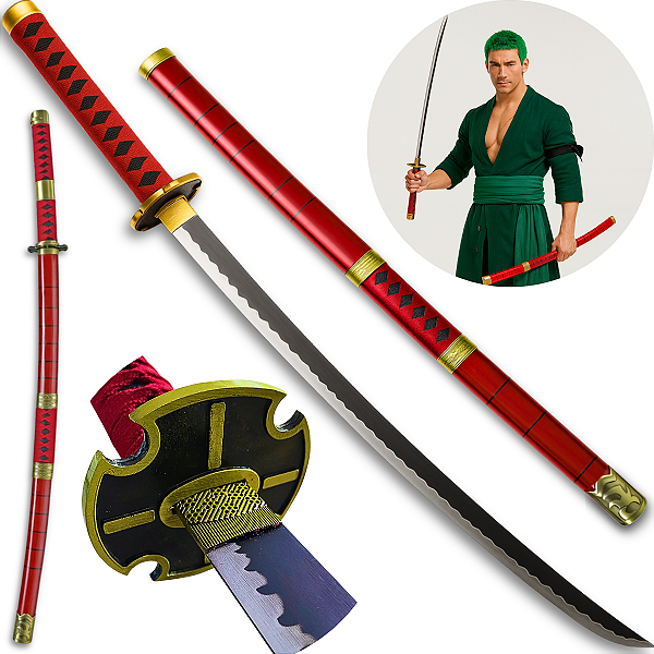 Katana Sandai Kitetsu Roronoa Zoro Lâmina Aço Inox One Piece Cosplay Espada Samurai + Bainha Trabalhada