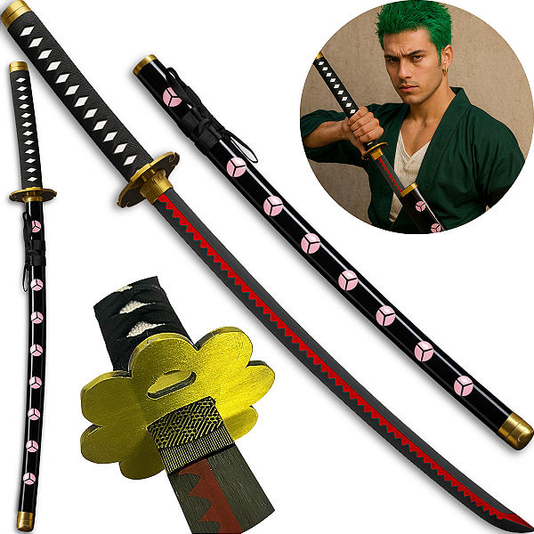 Katana Meitou Shusui Roronoa Zoro Lâmina Aço Inox One Piece Cosplay Espada Samurai + Bainha Trabalhada