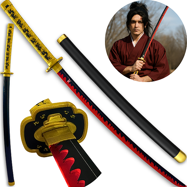Katana Yoriichi Tsugikuni Lâmina Led Demon Slayer Cosplay Espada Samurai + Bainha Trabalhada