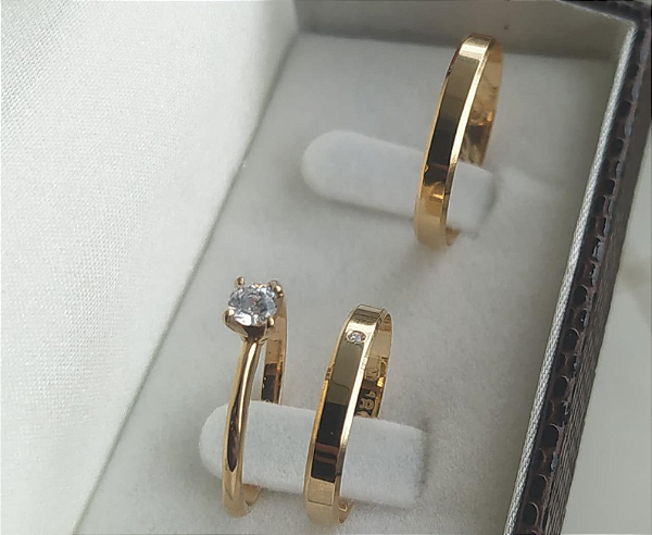 PAR DE ALIANÇAS CRISTAL 2MM - OURO 10K