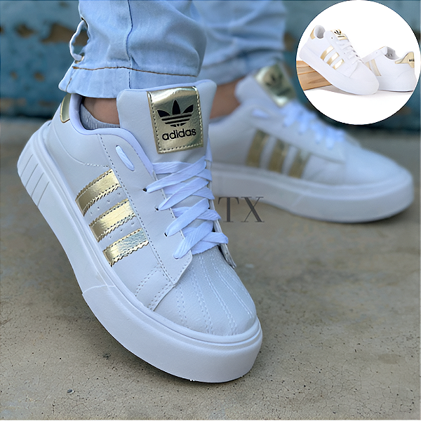 Adidas superstar feminino branco e preto sale