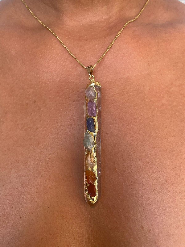 Pingente 7 Chakra com eletroplayting dourado Cristal