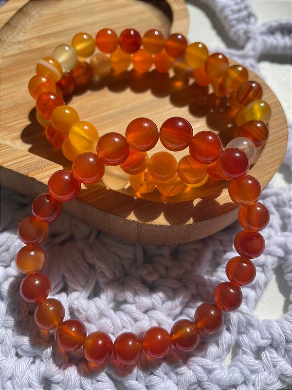 Pulseira Ágata de Fogo Natural 8mm