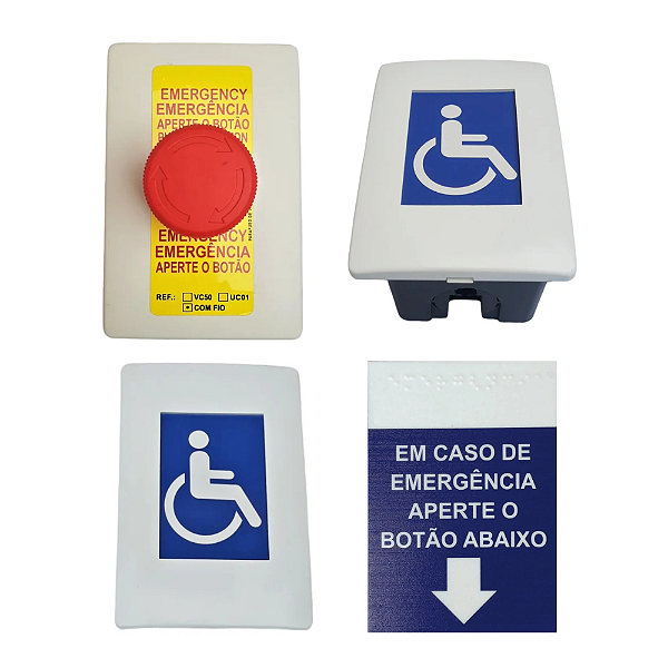 Kit Alarme de Emergência PNE PCD de Embutir NBR 9050 - Bivolt