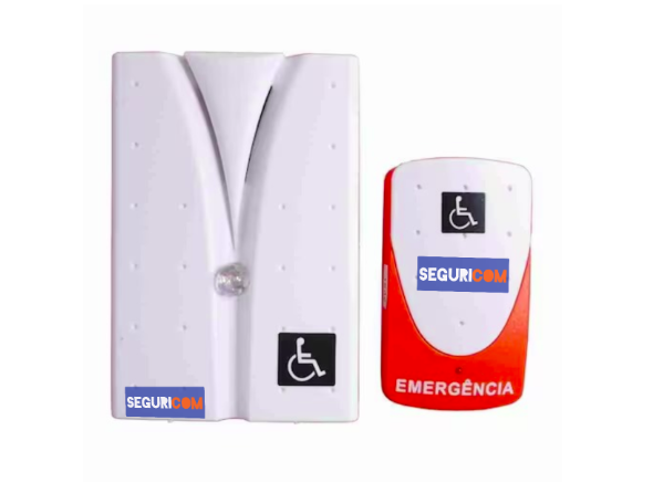 Alarme de Emergência Sem Fio Wireless para Sanitário PCD PNE e Idosos Botão e Sirene