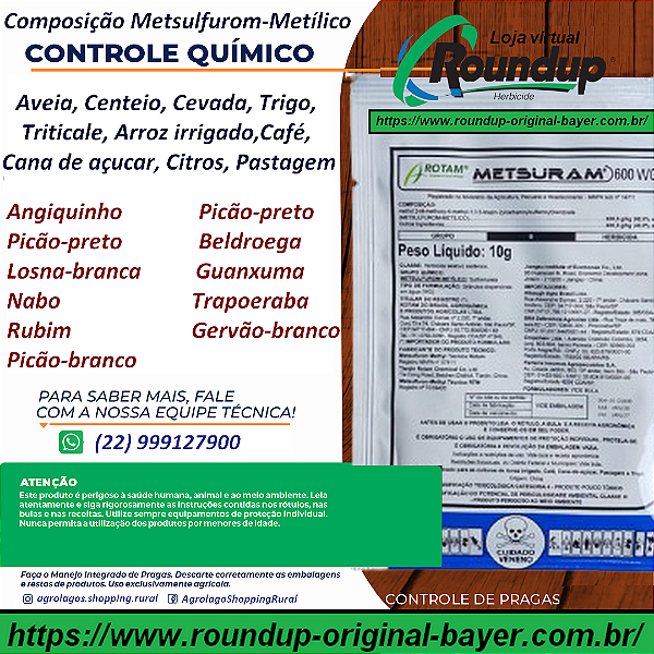 Herbicida Seletivo Metsuran 600 10g Metsulfurom-Metílico - Aveia, Centeio, Cevada, Trigo, Triticale, Arroz irrigado,Café, Cana de açucar, Citros, Pastagem