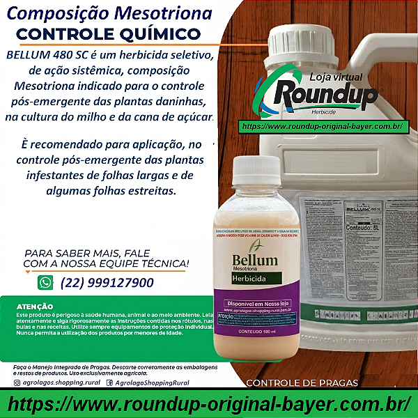 Herbicida Bellum 480 SC Fracionado 100 ml - Composição Mesotriona