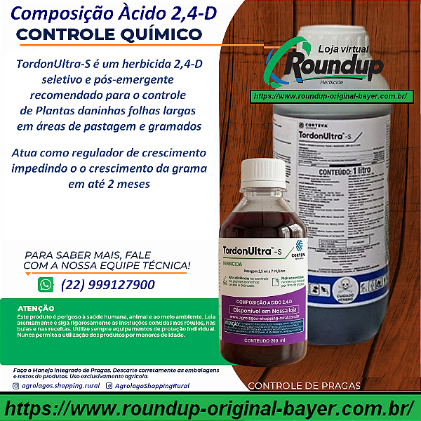 Tordon Ultra Ácido 2,4-D Fracionado 200 ml - Mata mato Folhas Largas e regulador de crescimento