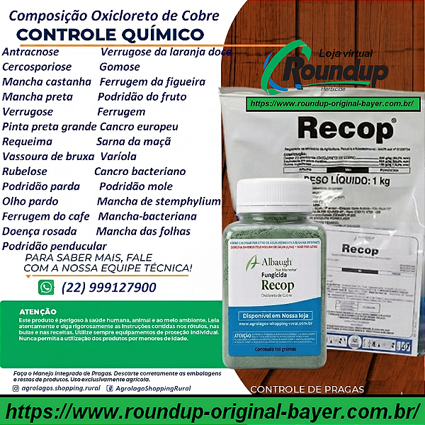Fungicida Recop Fracionado 100 gr - Composição Oxicloreto de Cobre