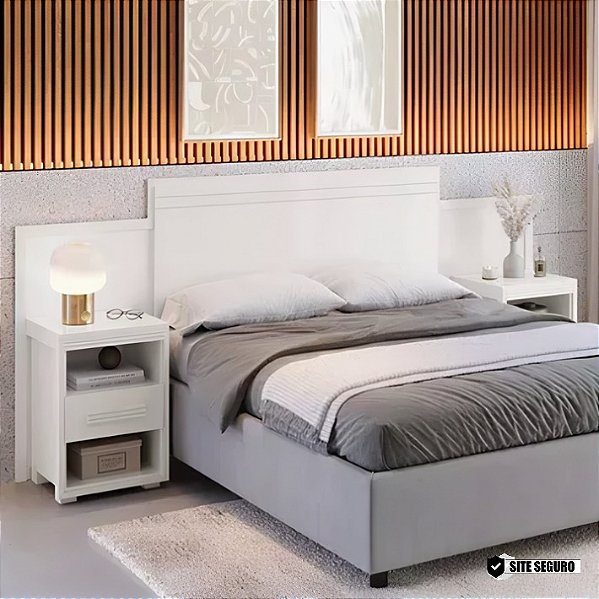 Cabeceira Dinamarca 100% MDF Com 2 Criados Branco Barreto Lonçarcci