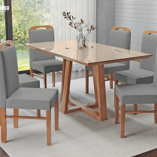 CONJUNTO MESA RENATA 1,60M C/6 CADEIRAS SOFIA