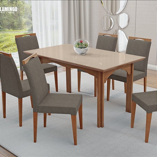 CONJUNTO MESA ADRIANA 1,60M C/6 CADEIRAS JAQUELINE
