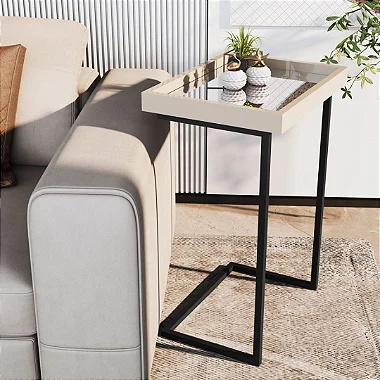 Mesa De Apoio Sofá Luxo Pérola Pé Preto JB 4774