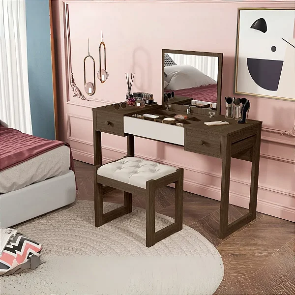 Penteadeira Luanda Com Banqueta 100% MDF Legno/Off-White Barreto Lonçarcci